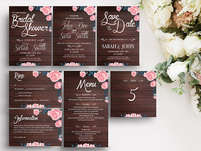 Rustic Wooden Wedding Template Suite docx information card menu card ms word rsvp rustic save the date shower invitation table number template suite weddint invitation wooden