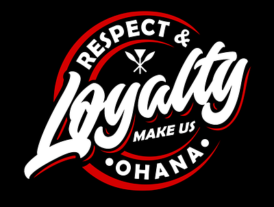 RESPECT & LOYALTY MAKE US OHANA aloha apparel design brand identity branding clothing brand clothing design hawaii illustration lettering design lettering logo logo design logo type sticker design summer vector