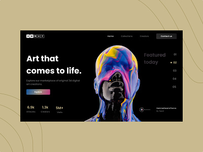 3DNET - 3D Art Landing Page Concept 3d art creator digital art exhibition explore landing page nft ui ux web design