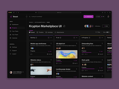 Boost - Project management dashboard (Dark mode) boards dark mode dashboard design project management projects ui ux