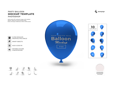 Party Balloon 3D Mockup Template Bundle 3d air anniversary ballon balloon baloon birthday celebration decoration design float gift helium illustration isolated mockup party realistic round template