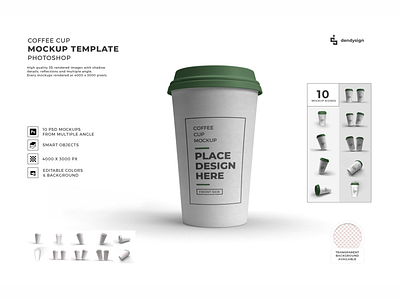 Paper Coffee Cup 3D Mockup Template Set beverage blank cafe caffeine coffee container cup design disposable drink hot isolated mock mockup mug object paper takeaway template white