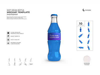 Soft Drink Bottle Mockup Template Bundle 3d beer beverage blank bottle coke cola container drink glass illustration liquid mock up mockup object package product realistic soda template