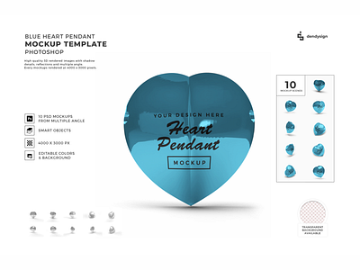 Blue Heart Pendant 3D Mockup Bundle