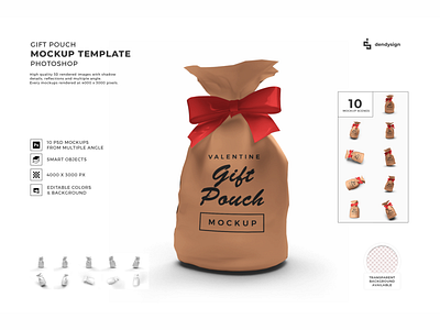 Gift Pouch Packaging 3D Mockup Bundle christmas container gift illustration love mockup object pack package packaging pouch present red ribbon romance romantic template valentine valentines wrap