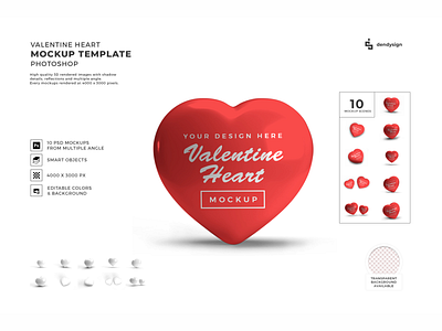 Valentine Heart Symbol 3D Mockup Bundle