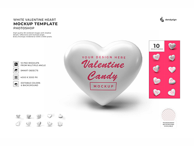 White Valentine Heart 3D Mockup Bundle anniversary candy celebration concept dating design heart illustration love mockup pink red romance romantic shape sweet symbol template valentine wedding