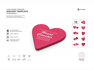 Love Heart Coaster 3D Mockup Bundle 3d decoration frame heart icon illustration isolated love mock up mockup realistic romance romantic sign sticker symbol template valentine valentines white