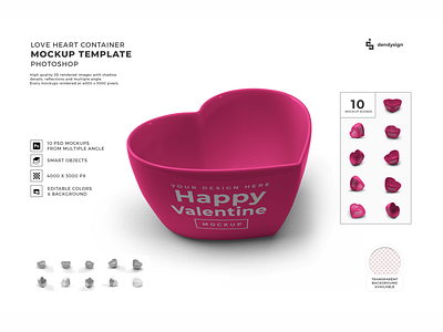 Love Heart Container 3D Mockup Bundle 3d box container design gift heart illustration isolated love mockup object package packaging present product realistic romantic shape valentine white