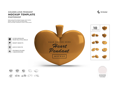 Golden Love Pendant 3D Mockup Bundle