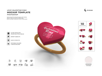 Love Heart Valentine Ring Mockup Bundle celebration engagement gift heart jewelry love marriage marry mockup present proposal ring romance romantic symbol template valentine valentines valentines day wedding