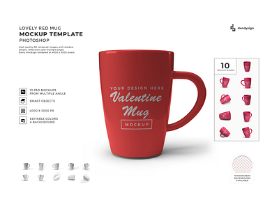 Drinking Mug 3D Mockup Template Bundle ceramic cup february gift heart holiday illustration love mock up mockup mug pink present romance romantic shiny template valentine valentine cup valentines