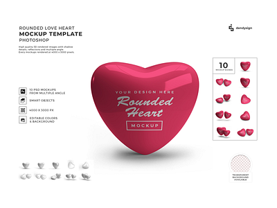 Rounded Love Heart 3D Mockup Bundle anniversary celebration concept dating design heart illustration love mockup pink red romance romantic rounded shape symbol template valentine valentines wedding