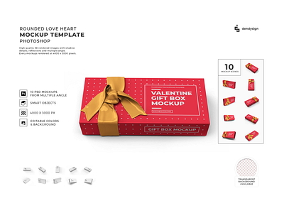 Valentine Gift Box 3D Mockup Bundle 3d birthday box cardboard celebration christmas gift holiday isolated mockup object package packaging present red ribbon surprise template valentine wrap