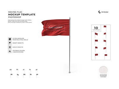 Waving Flag 3D Mockup Template Bundle