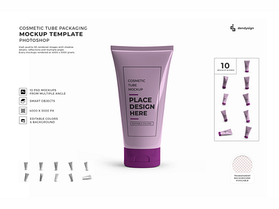 Cosmetic Cream Tube 3D Mockup Bundle beauty bottle container cosmetic cream design illustration isolated lotion makeup mockup moisturizer object package packaging plastic product shampoo template tube