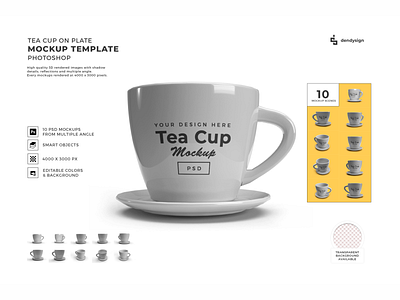 Tea Cup on Plate 3D Mockup Set Bundle beverage ceramic closeup coffee coffee cup cup dish drink illustration isolated mock up mockup mug plate porcelain saucer tea teacup template utensil