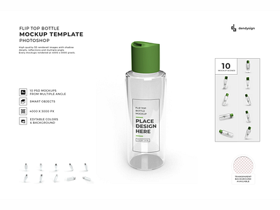 Flip Top Bottle 3D Mockup Bundle 3d blank bottle container flip illustration isolated lid lotion mock mockup object package packaging plastic product realistic template top tube