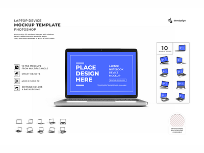 Laptop Notebook Device 3D Mockup Bundle Graphic