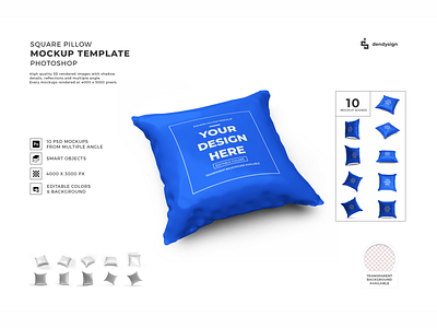 Square Pillow 3D Mockup Template Bundle 3d bed bedroom comfort cotton cushion decoration fabric illustration isolated mock up mockup pillow rendering sleep sofa soft square template textile