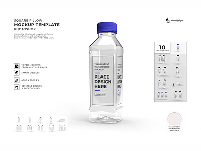 Plastic Bottle 3D Mockup Template Bundle 3d blank bottle clean clear container design empty illustration isolated liquid mockup object packaging plastic product realistic template transparent white