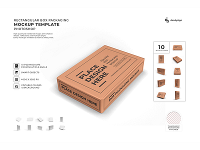 Rectangular Box Packaging Mockup Bundle 3d box cardboard carton container design display gift illustration isolated kraft mockup pack package packaging paper product rectangle square template