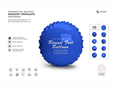 Rounded Foil Balloon 3D Mockup Bundle