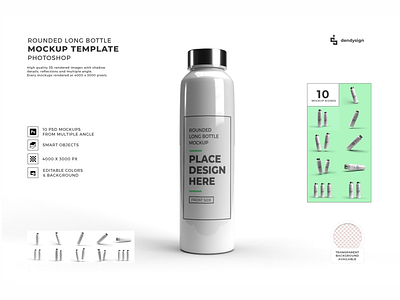 Rounded Long Bottle 3D Mockup Bundle 3d blank bottle clean clear container design empty illustration isolated liquid mockup object packaging plastic product realistic template transparent white