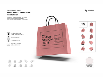 Shopping Bag 3D Mockup Template Bundle bag box branding container design fashion gift isolated merchandise mockup object pack package packaging paper purchase retail sale store template