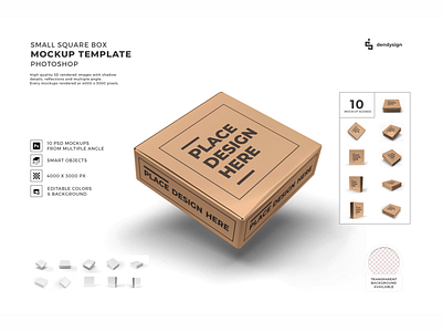Small Square Box Packaging Mockup Bundle 3d box cardboard carton container design display gift illustration isolated kraft mockup pack package packaging paper product rectangle square template