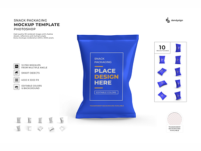 Snack Packaging Mockup Template Bundle 3d blank branding container design foil food glossy isolated mockup pack package packaging plastic pouch product sachet shiny snack template