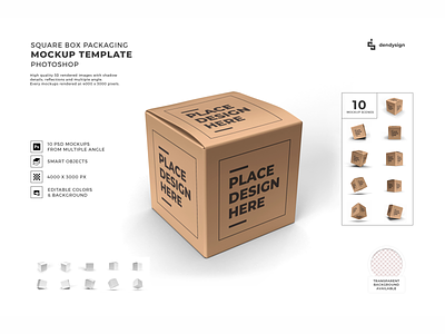 Square Box Packaging 3D Mockup Bundle 3d box cardboard carton container design display gift illustration isolated kraft mockup pack package packaging paper product rectangle square template
