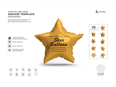 Star Foil Balloon Mockup Template Bundle