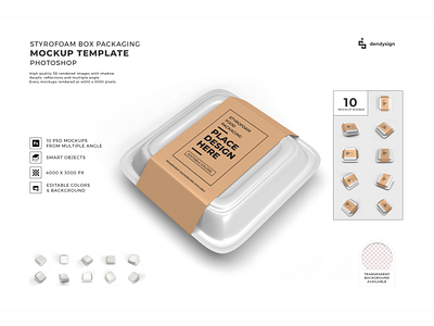 Styrofoam Food Box 3D Mockup Bundle 3d box clean container food isolated lunch mockup object pack package packaging plastic polythene product snack storage styrofoam template white