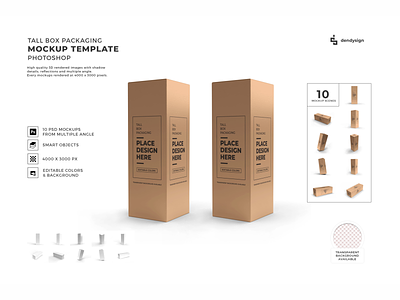 Tall Box Packaging 3D Mockup Bundle 3d box cardboard carton container design gift illustration isolated mockup pack package packaging paper product rectangle square tall template vertical