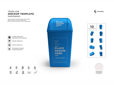 Trash Can 3D Mockup Template Bundle 3d bin can closeup container design dustbin garbage isolated jar mockup packaging plastic product recycle recycling rendering template trash waste