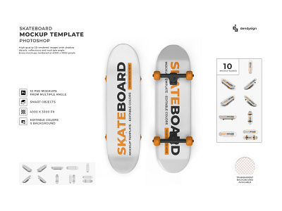 Skateboard 3D Mockup Template Bundle