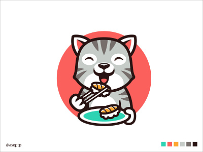 Cat and Sushi Logo asian food cafe cat culinary cute cute animal food and drink funny character icon illustration japanese japanese food logo mascot minimal restaurants street food sushi sushi logo vector