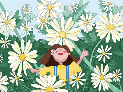 The girl in the flowers design illustraion
