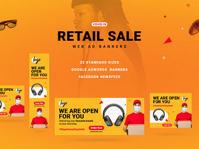 Retail Sale Web Ad Banners corona delivery ecommerce google ads headphone marketing retail retail store staysafe web ad banners