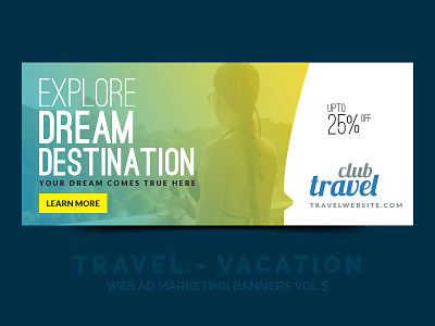 Travel - Vacation Web Ad Marketing Banners ad banner advertisement clean creative dark blue girl promotion travel traveller vacation web ad banner yellow