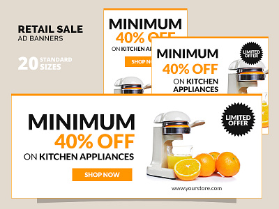 Retail Sale Ad Banner ad ad banners advertising banner black home appliance kitchen appliance mixer offer banner orange retail offer sale website banner