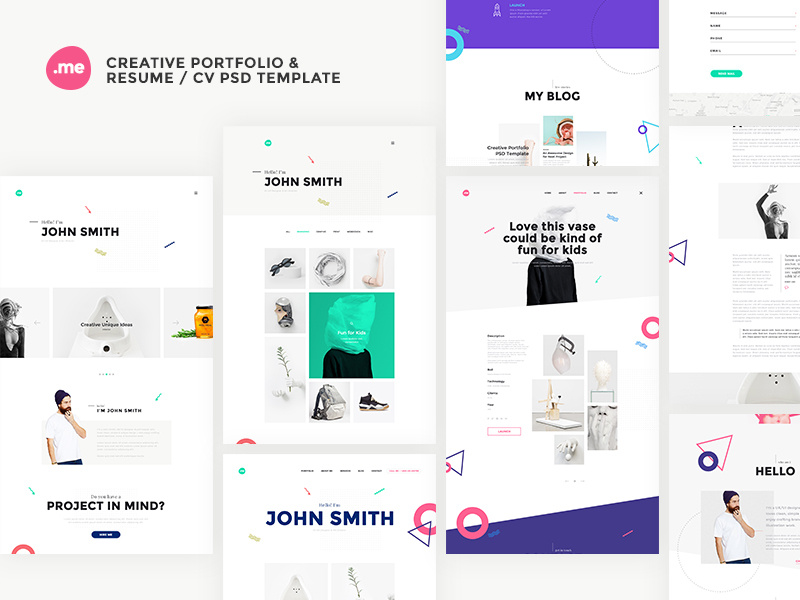 Me - Creative Portfolio & Resume / CV PSD Template unique resume portfolio onepage minimal freelancer designer cv creative clean bootstrap blog
