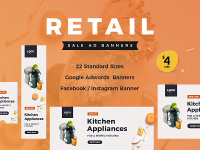 Retail Sale Ad Banners ad ad banner ecommerce kitchen appliance marketing online shop retail web banner website banner