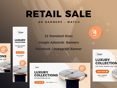 Retail Sale Web Ad Banners ads banner clean creative ecommerce google banner online shop psd retail banner watch web ad banner
