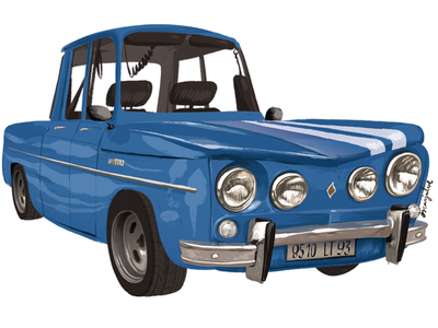 Bleue R8 Gordini Coupé, 1964. car illustration oscarjulve renault vintagecar