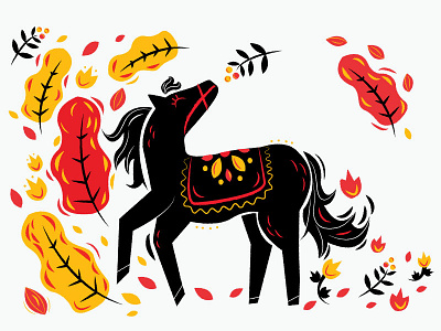 Year of the Horse autumn fall floral folk folk art horse leaves orange red warm year of the horse zodiac