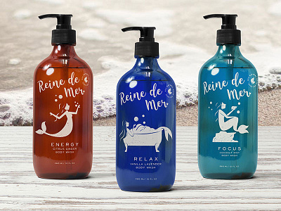 Reine De Mer Body Wash bath tub branding bubbles illustration mermaid package design product design products relax sea sea queen