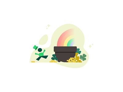 The end of the rainbow art clover coin design graphic design illustration leprechaun minimal rainbow