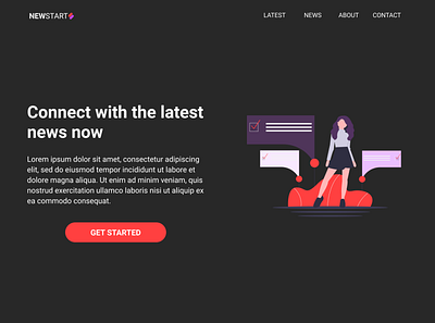 NEWSTART landing page MkI design fictional news ui web website